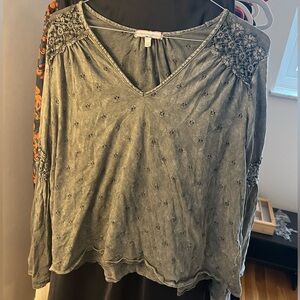 Women's olive Embroidered Top